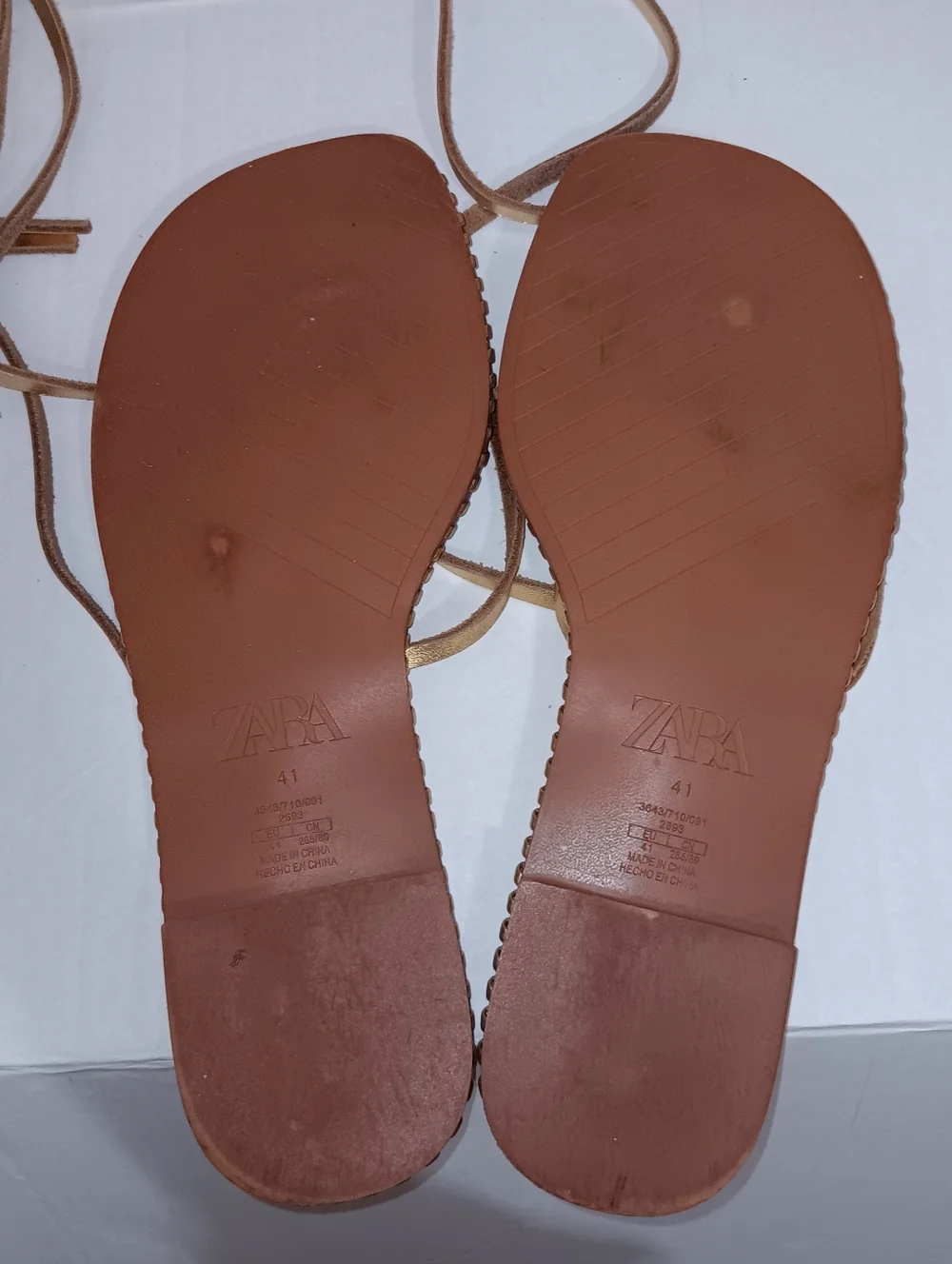 ZARA Metallic Gold Wrap-Around Flat Sandals - Picture 3 of 3